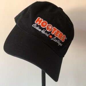 Hooters Las Vegas Casino Hotel Black Baseball Cap Orange & White Embroidery -NEW